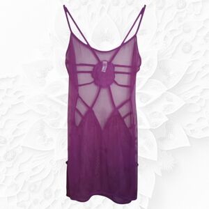 Vintage Vivid Purple Sheer Mesh Babydoll – Strappy Sides, Open Lower Back